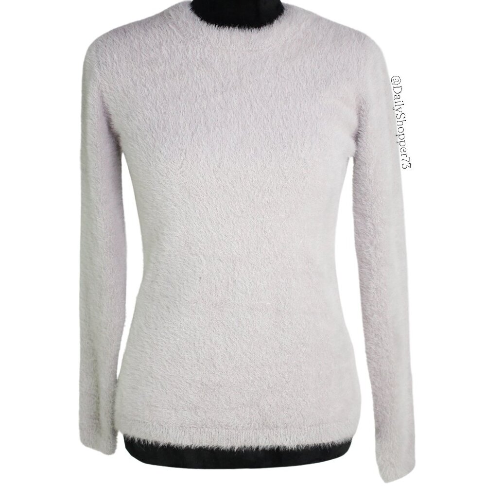 Ellen Tracy Women's "Downtown Glam" Soft Fuzzy Light Gray Long Sleeve Sweater